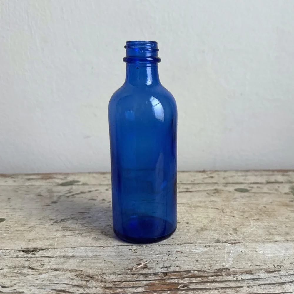 Vintage Cobalt Blue Glass Apothecary Bottle Decorative Medicine Jar 5.25 Inch
